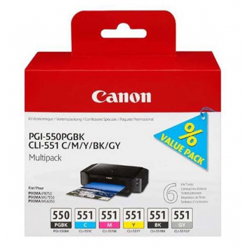Canon Tusz PGI-550/CLI-551 Multipack PGBK/C/M/Y/BK/GY, black/color
