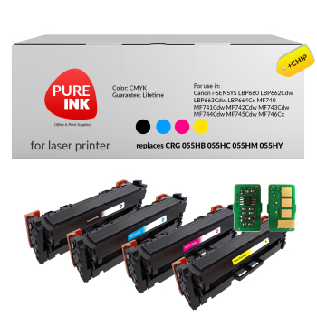 4x Toner, Pureink CRG055HB/C/M/Y do LBP660 MF744 z chipem