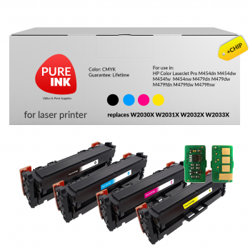 4x Toner,Pureink W2030/1/2/3X do M454 M479 z chipem