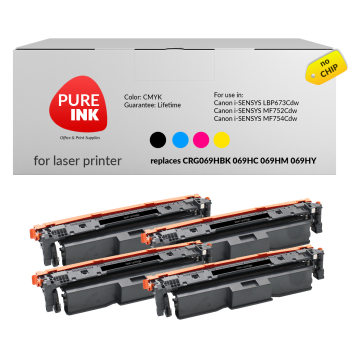 4x toner, zestaw zamienników Pureink CRG069HBCMY bez chipa CRT
