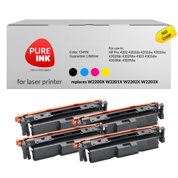 4x toner, Pureink W2200X, W2201X, W2202X, W2203X, HP220X, Pro 4202 4302 4303 bez chipa