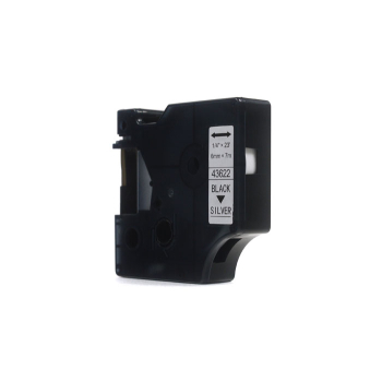 Taśma JetWorld Zamiennik Dymo D1 Czarny na Srebrnym 6mm x 7m LM100, LM100+, LM200, LM300, LM400, LM420P, LM350, LM350D, LM360D, LM450D, LM260P, LM120P